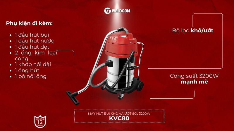 Máy hút bụi khô và ướt 80L 3200W KVC80 – DCK